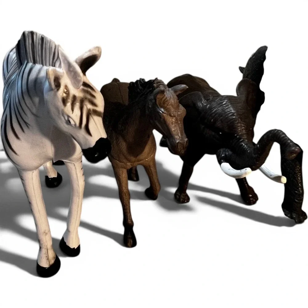 7pc Animal Figurine Set Multicolor Zebra Elephant Tiger Shark Horse